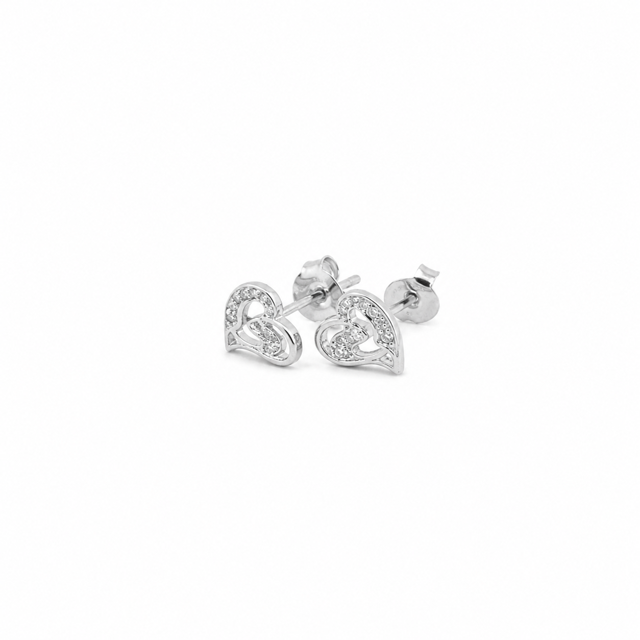 Cubic Zirconium Accented Open Heart Earrings