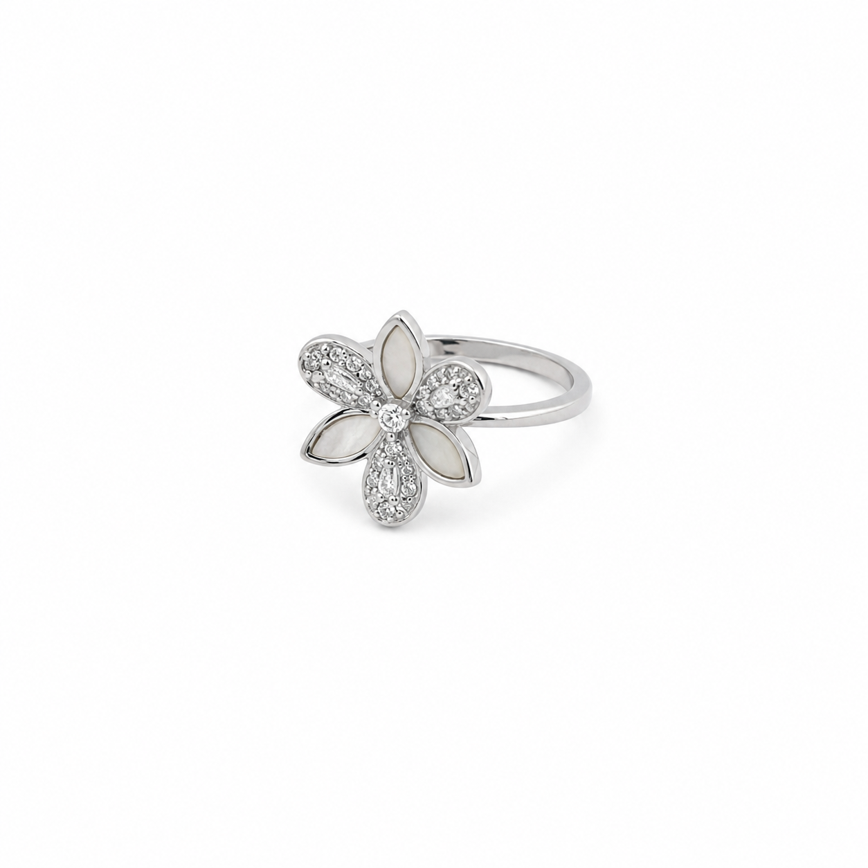 Floral Mother-of-Pearl and Zirconia Ring