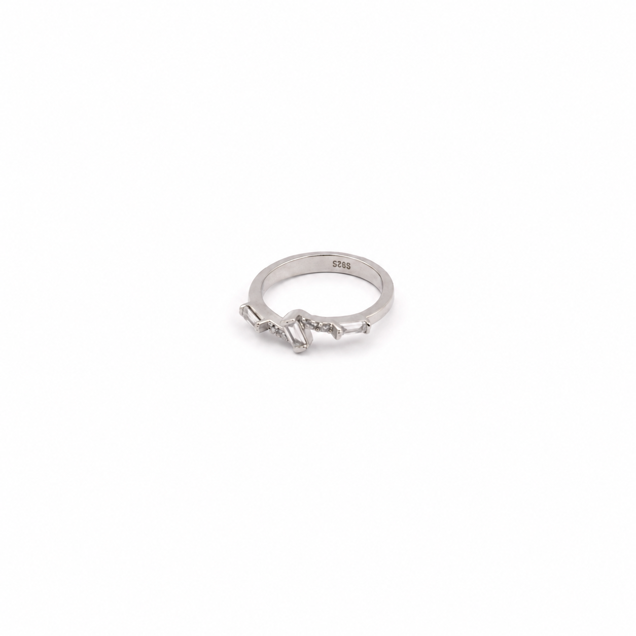 Geometric Zirconium-Studded Silver Ring