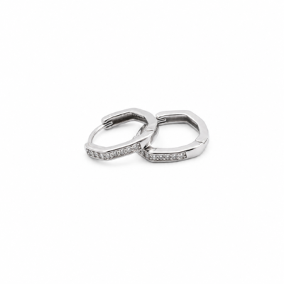 Hexagonal Geometric Huggie Hoops