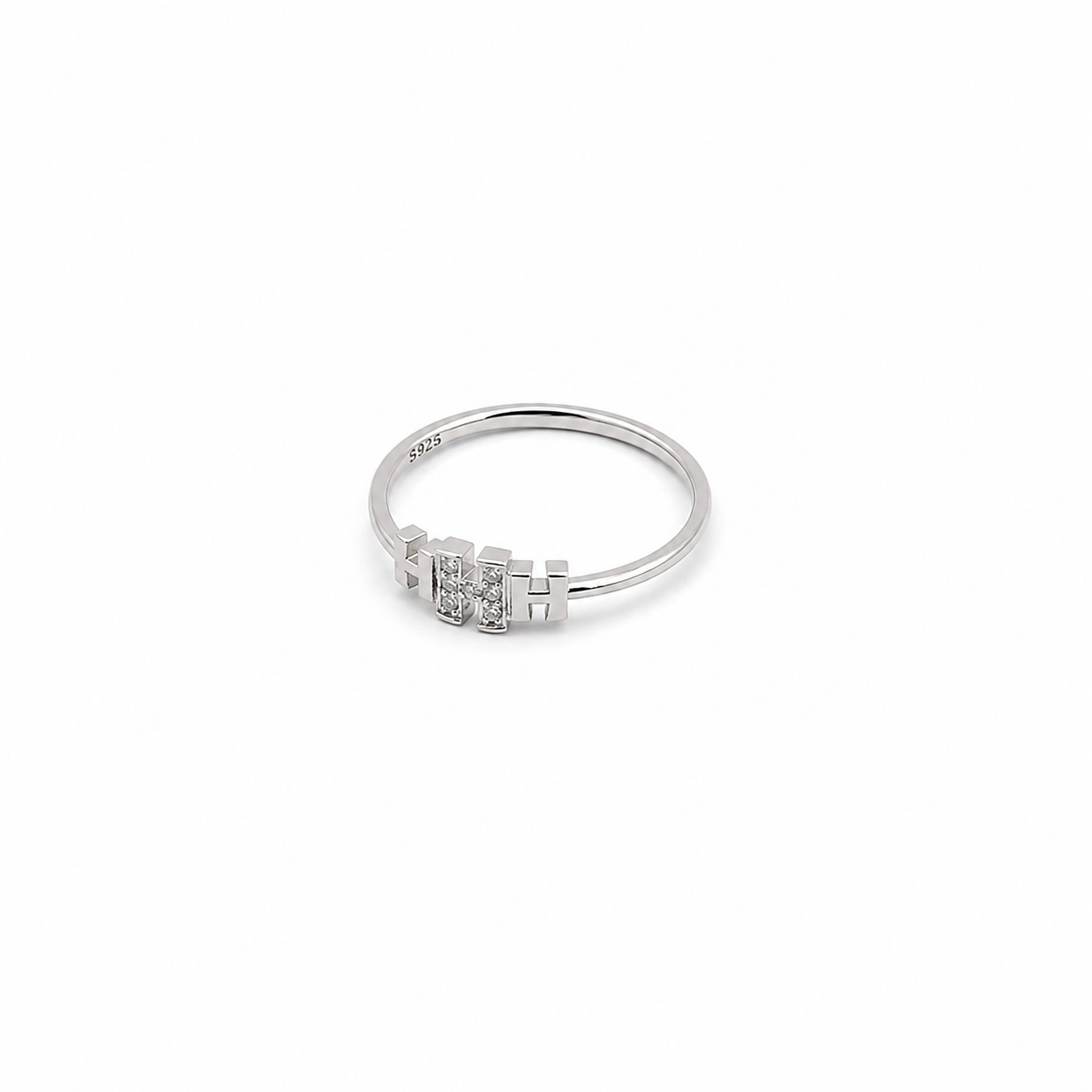 Silver Pavé Initial H Ring